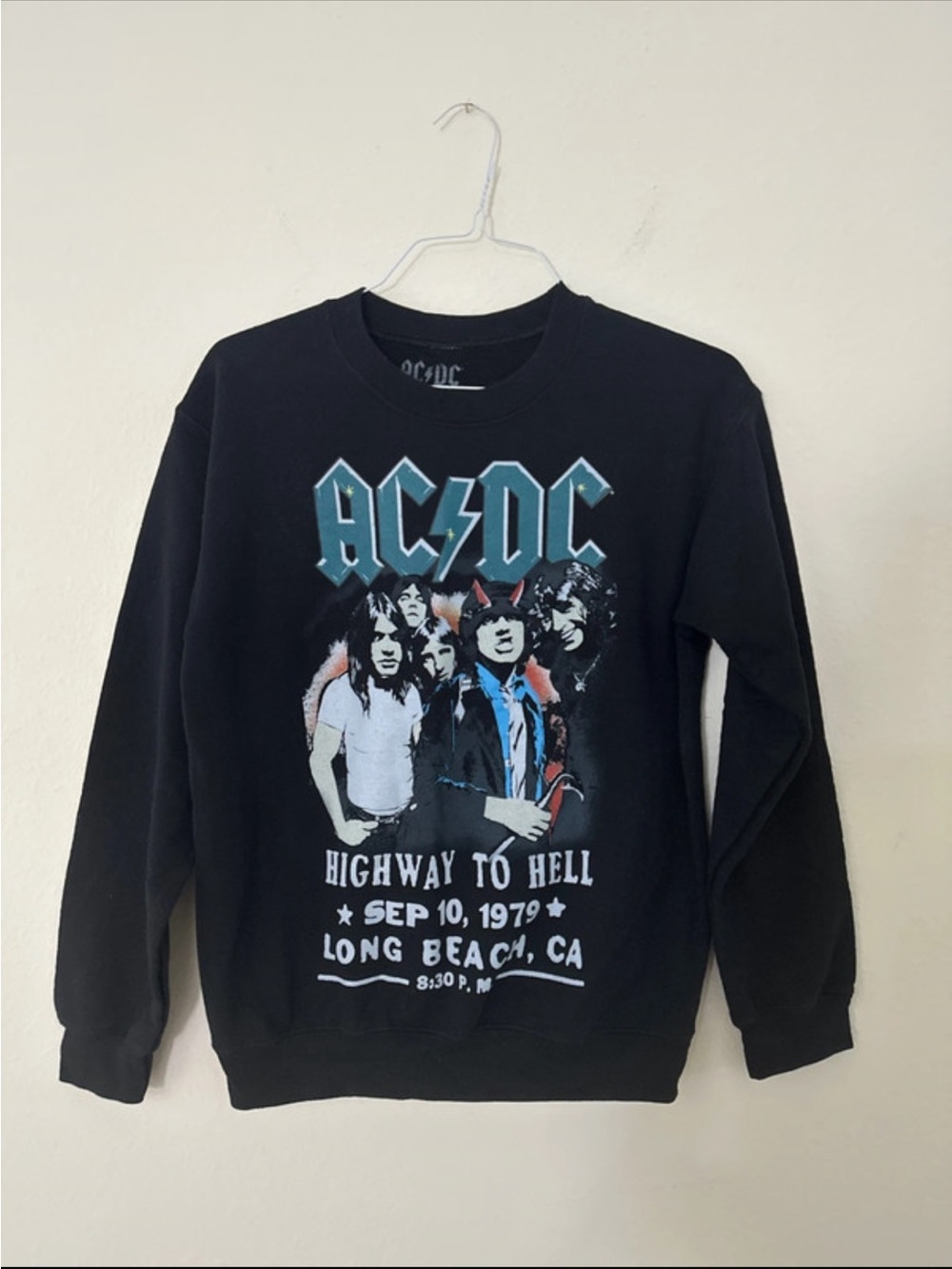 AC/DC Black Crewneck Sweatshirt with Band Photo and Retro Logo